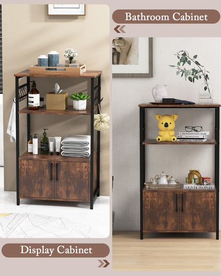 Giantex Kitchen Bakers Rack with Storage, 3-Tier Industrial Microwave Stand with Open Shelves and 10 Removable S-Shaped Hooks