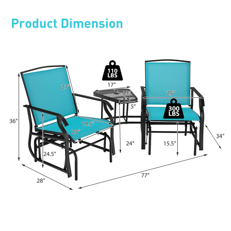 Chaises planeur d'extérieur Giantex avec table et trou pour parasol