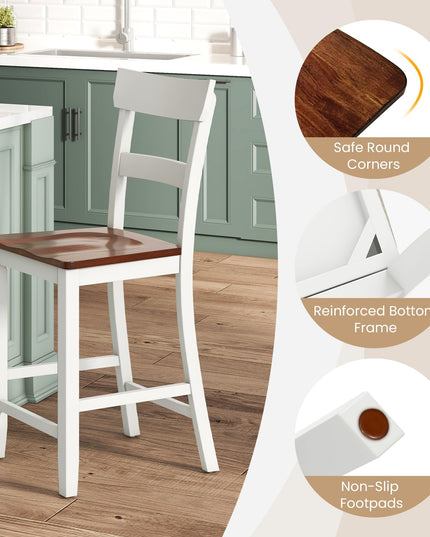 Giantex Wooden Bar Stools Counter Height Set of 2, 24.5" Farmhouse Wood Bar Dining Chairs