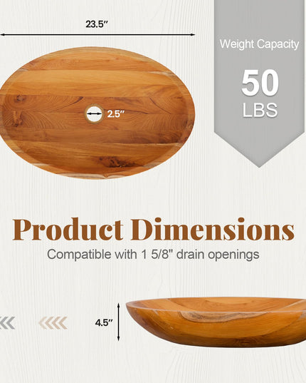 Giantex Teak Wood Vessel Sink - Bathroom Washbasin with Smooth Finish, No Assembly Art Basin (23.5” x 16” x 4.5”)