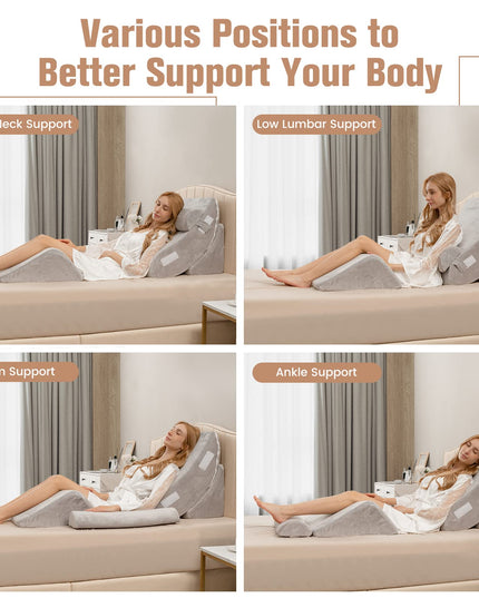 Giantex 4PCS Orthopedic Bed Wedge Pillow Set, Post Surgery Memory Foam Pillows for Sleeping(Grey)