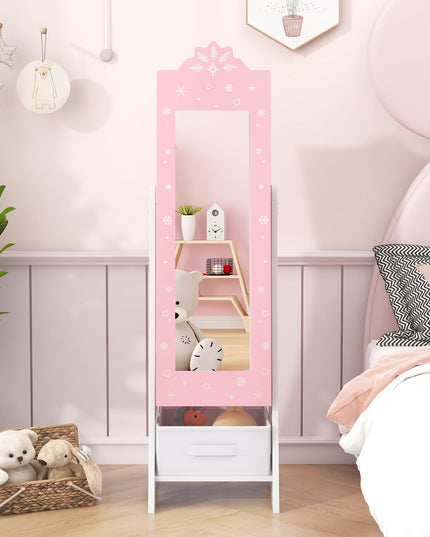 CHARMAID Kids Mirror Jewelry Cabinet - Standing Full Length Mirror with Jewelry Storage