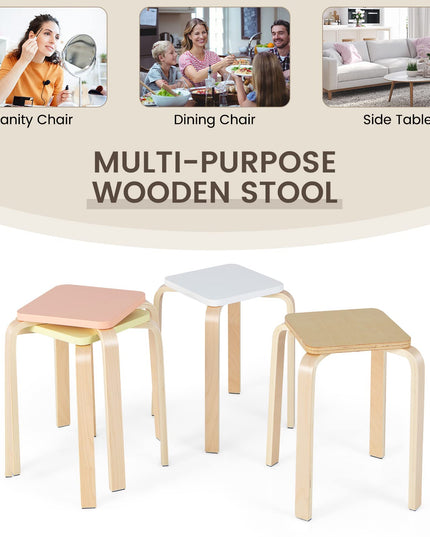 Stackable Wooden Stools Set of 4, Portable 18-Inch Height Backless School Stools