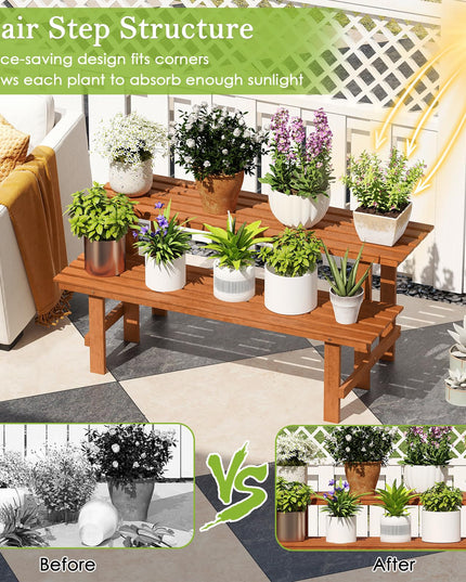 Giantex 2 Tier Wood Plant Stand with Teak Oil Finish
