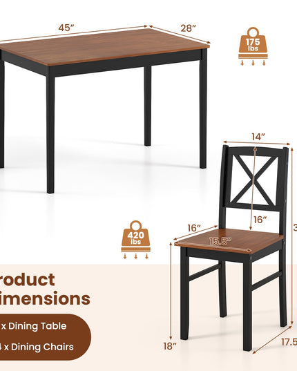 Giantex 5 Piece Dining Table Set for 4 with Rubber Wood Legs