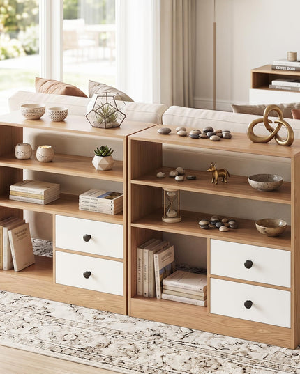 Giantex 4-Tier Bookshelf w/3 Open Compartments & 2 Detachable Fabric Drawers