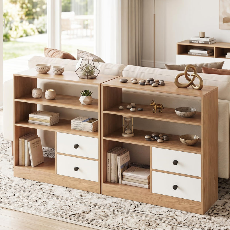Giantex 4-Tier Bookshelf w/3 Open Compartments & 2 Detachable Fabric Drawers