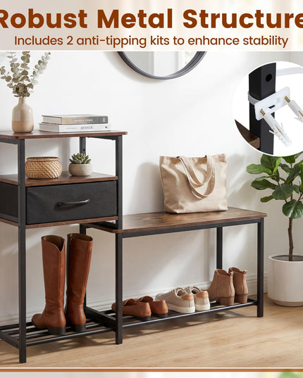 Giantex 3-Tier Shoe Storage Bench with Drawer & Metal Frame