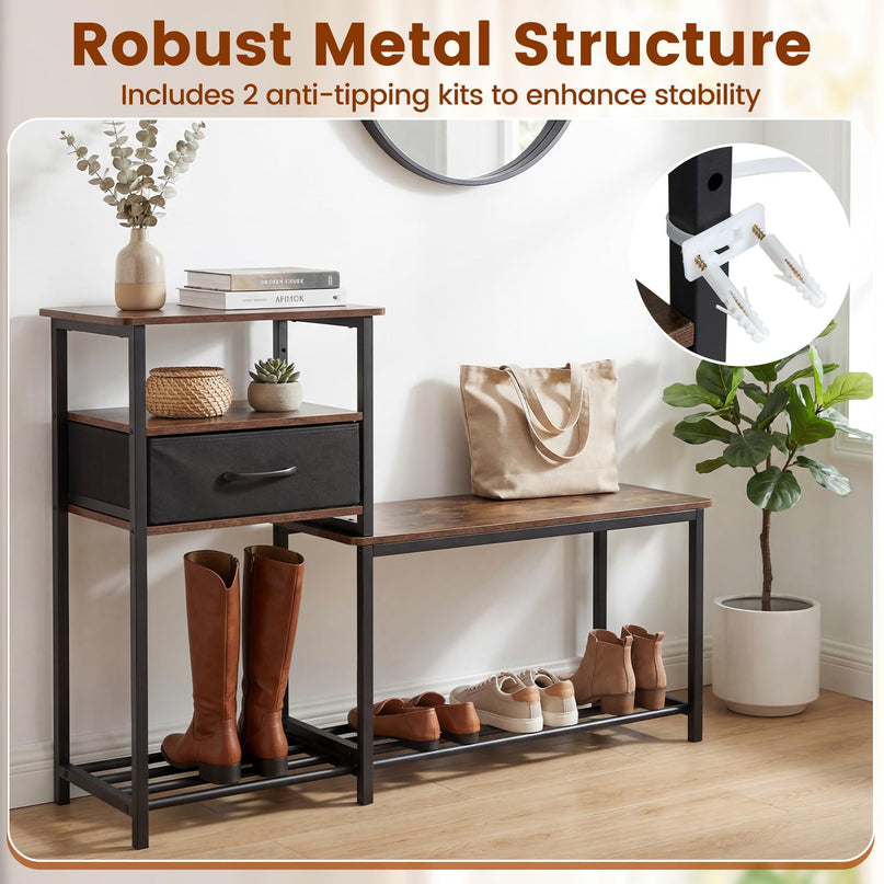 Giantex 3-Tier Shoe Storage Bench with Drawer & Metal Frame