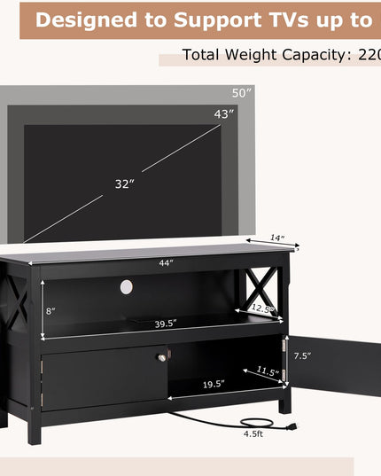 Giantex TV Stand with Power Outlet for TVs up to 50 Inch, Entertainment Center with 2-Door Cabinet