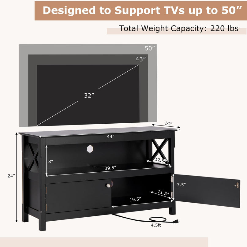Giantex TV Stand with Power Outlet for TVs up to 50 Inch, Entertainment Center with 2-Door Cabinet