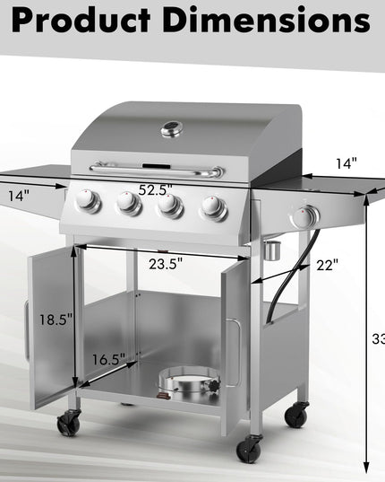 Giantex 4-Burner Propane Gas Grill with Side Burner