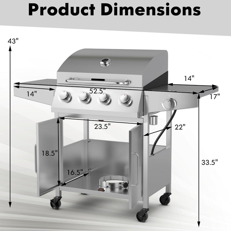 Giantex 4-Burner Propane Gas Grill with Side Burner