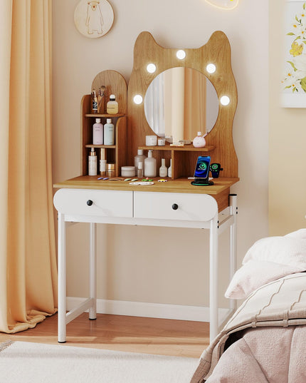 Makeup Vanity Desk with Lights & Mirror for Girls & Teenagers Bedroom