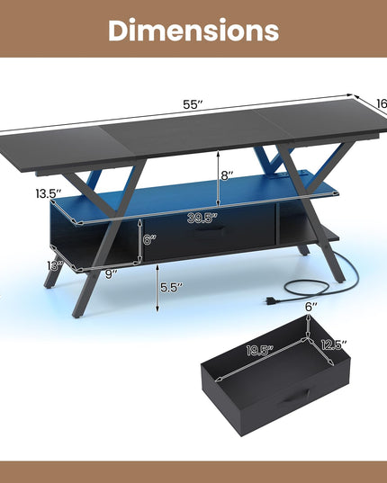 Giantex Black TV Stand with Power Outlets for 65" TVs 3-Tier Entertainment Center