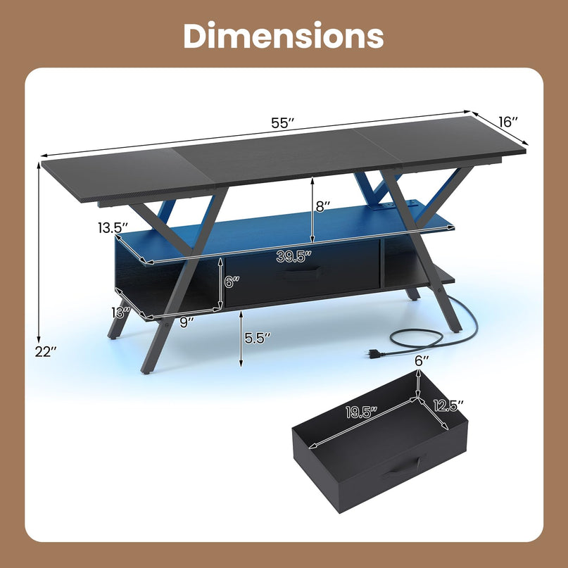Giantex Black TV Stand with Power Outlets for 65" TVs 3-Tier Entertainment Center