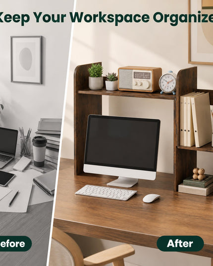 GIANTEX Extendable Desktop Bookshelf w/ Storage Hutch