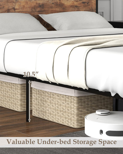 Giantex Full Bed Frame with Storage Headboard and Charging Station, with Outlets and USB Ports