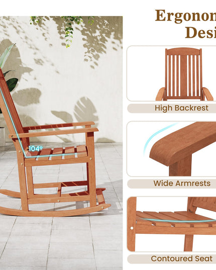 Giantex Solid Wood High Back Rocker with Slatted Sea Outdoor Rocking Chair