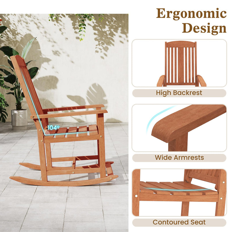 Giantex Solid Wood High Back Rocker with Slatted Sea Outdoor Rocking Chair