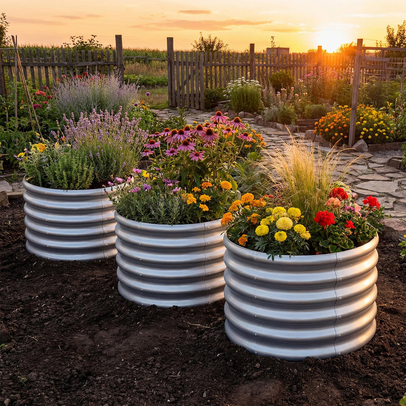 Giantex 2 x 2 x 1.5 FT Round Galvanized Raised Garden Bed with Open-Ended Base (1/2)