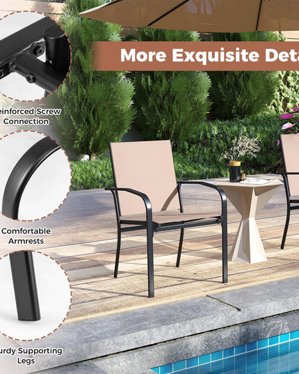 Giantex Stackable All Weather Outdoor Dining Chairs with Breathable Backrest & Wide Seat