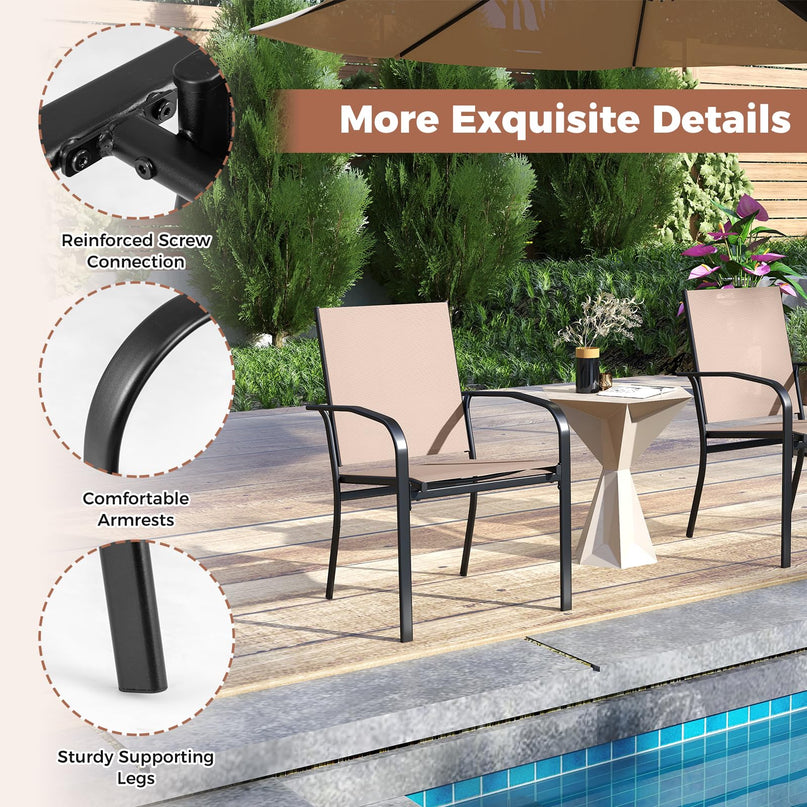 Giantex Stackable All Weather Outdoor Dining Chairs with Breathable Backrest & Wide Seat