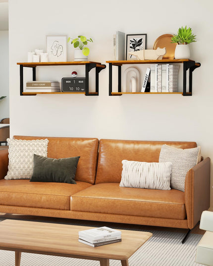 Giantex Teak Wood Bathroom Floating Wall Shelves 40.5" Long 2-Tier Storage Rack