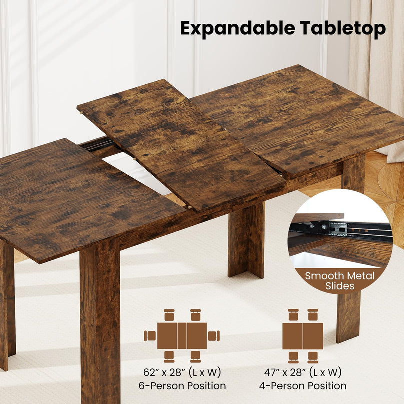 Giantex 47"-62" Extendable Dining Room Table for 4-8 Farmhouse Dining Table