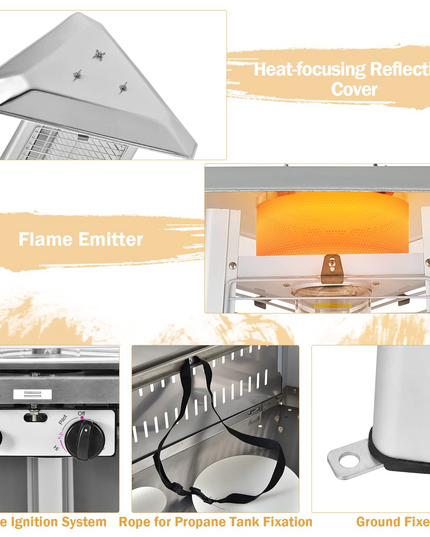 Outdoor Heater with Tip-Over & Flameout Protection for Backyard, Garden (Silver)