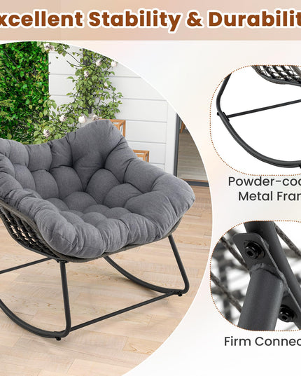 Giantex Outdoor Rocking Chair with Padded Cushion, Oversized Papasan Chair