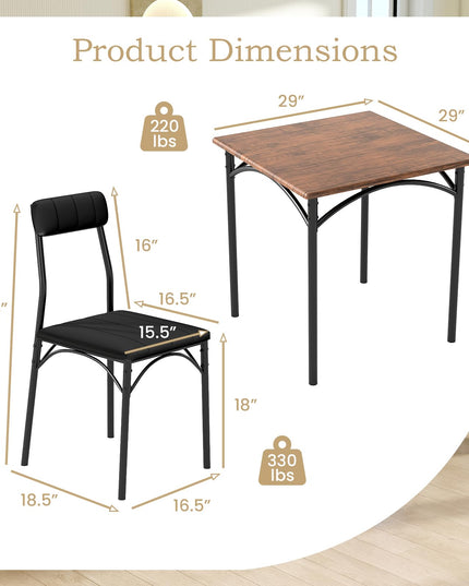 Giantex Square Kitchen Table with 2 Upholstered Armless Chairs | Space-Saving Dinette Set for Small Spaces