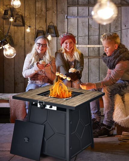 Fire Pits for Outside Outdoor Propane Fire Pit Table, 28" Patio Gas Fireplace W/ Lid & Lava Rocks