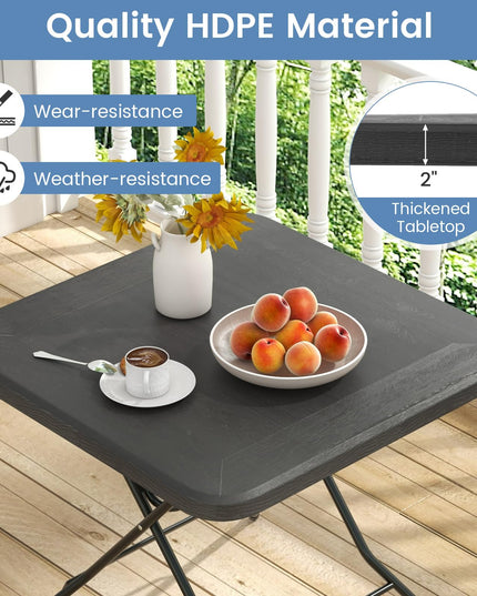 Giantex 2.6 FT Folding Picnic Table, Square Patio Dining Table for 4 Persons, with HDPE Tabletop