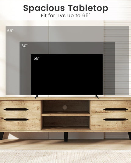 Meuble TV moderne Mid-Century Giantex pour téléviseur de 55 à 65 pouces | Table console média en bois