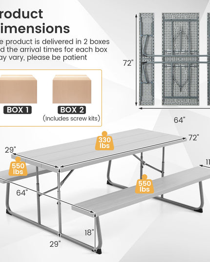 Giantex Folding Picnic Table - 6 FT Outdoor Table Bench Set for 8 Persons w/All-Weather HDPE Tabletop
