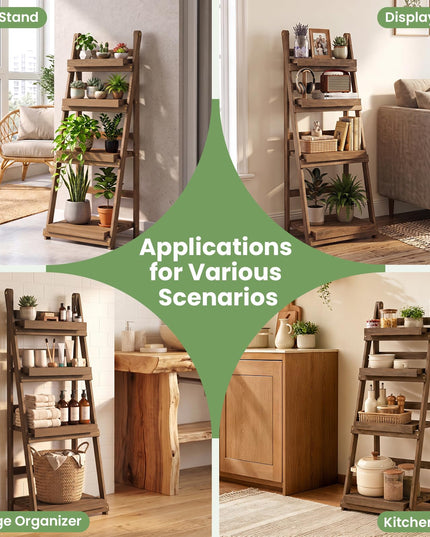 GIANTEX 4-Tier Foldable Wooden Plant Stand