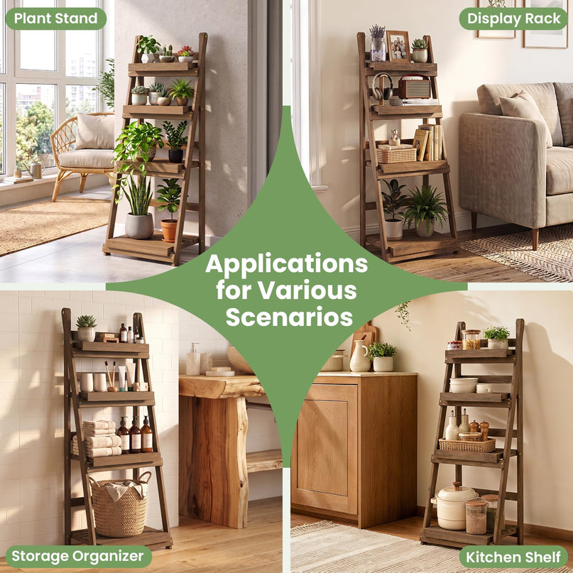 GIANTEX 4-Tier Foldable Wooden Plant Stand