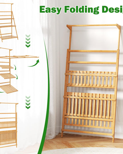 Giantex Plant Stand Indoor Outdoor - Bamboo 3-Tier Hanging Tall Ladder Flower Pot