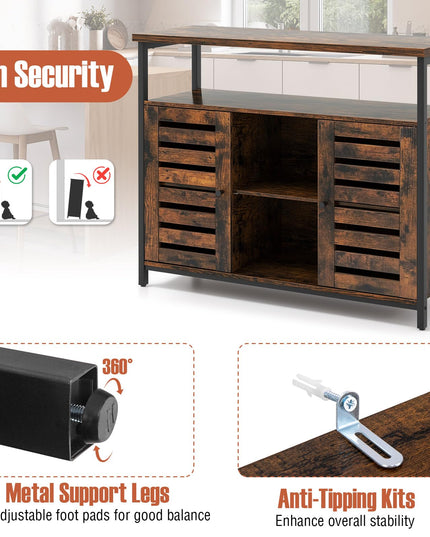 Giantex Buffet Cabinet, Kitchen Sideboard with 2 Storage Cupboards, Open Shelves, 2 Cubes, Anti-Tipping Kits