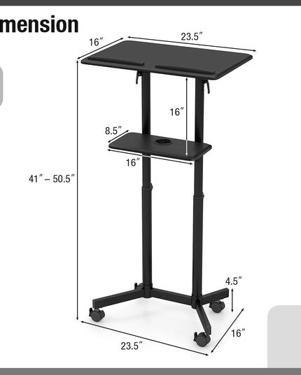 Giantex Mobile Laptop Podium, Height Adjustable Standing Desk with Storage Tray