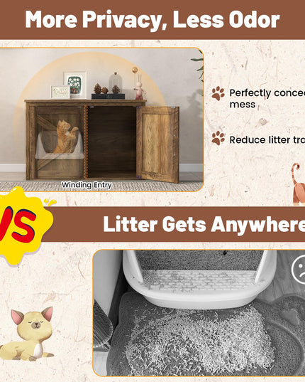 Giantex Cat Litter Box Enclosure - Flip Top Litter Box Hidden Furniture with Barn Door, Side Entrance