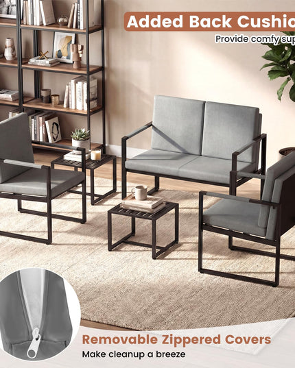 Giantex 2-Seater Sofa with Solid Metal Frame & Removable Back Cushions