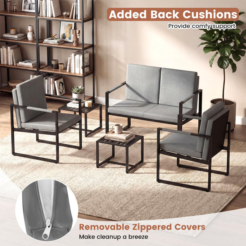Giantex 2-Seater Sofa with Solid Metal Frame & Removable Back Cushions