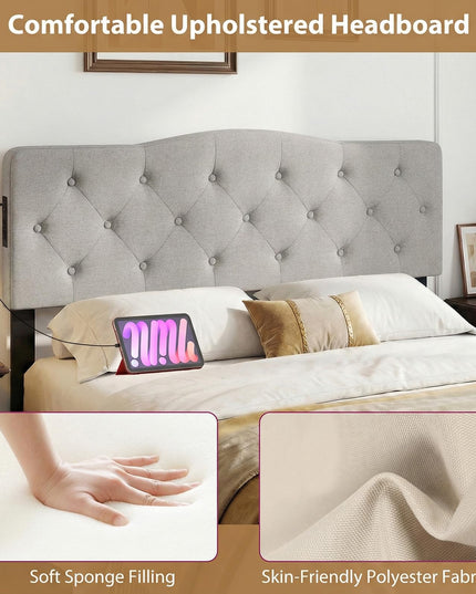 Giantex Headboard with Charging Station Queen/Full Size（Curved Diamond Tufting with Charging）