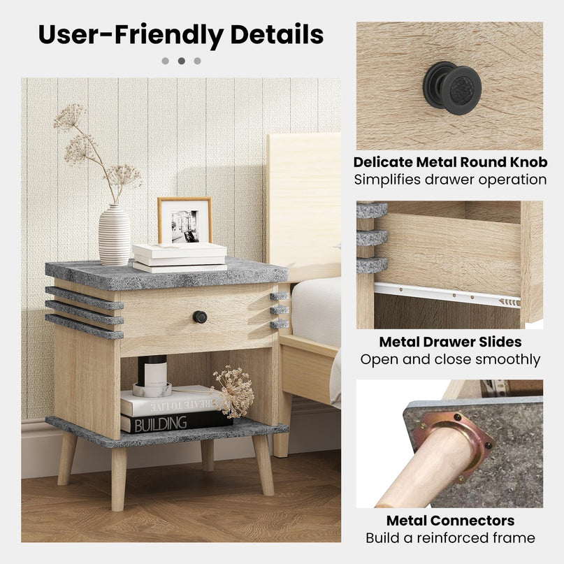 Giantex 3-Tier Modern Nightstand with Faux Marble Surface & Color Blocking Pattern