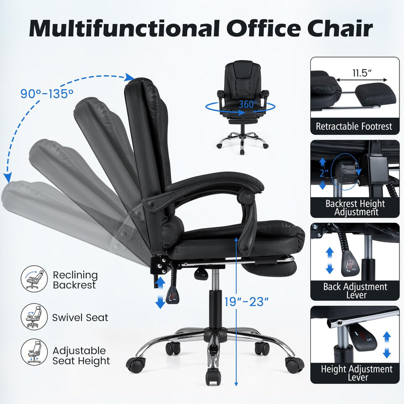 GIANTEX Massage Office Chair Comfy Desk Chair with Foot Rest