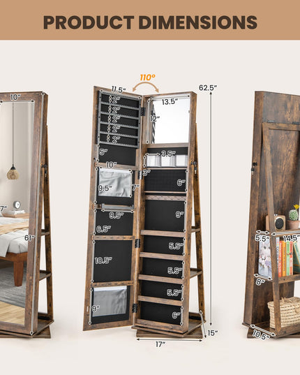 CHARMAID 360° Swivel Jewelry Armoire with Full Length Mirror