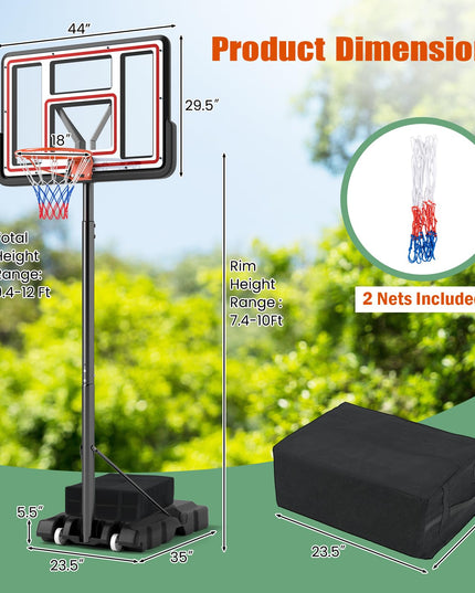Giantex Portable Basketball Hoop Outdoor - 7.4-10 FT Height Adjustable Basketball Goal System