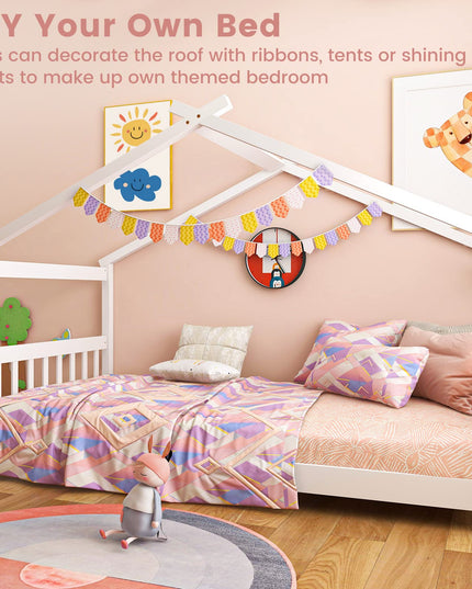 Giantex House Bed Twin, Solid Wood Kids House Bed with Roof